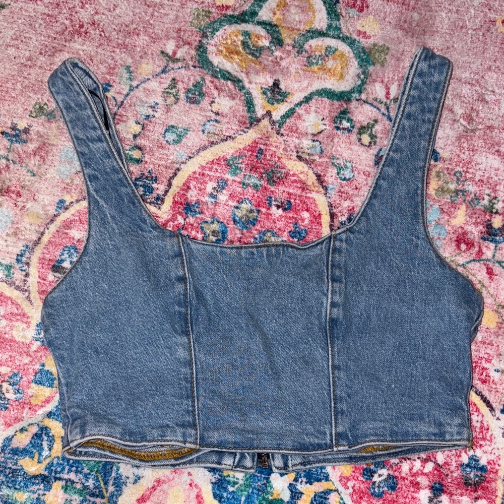 Zara Blue Denim Crop Top Size Small